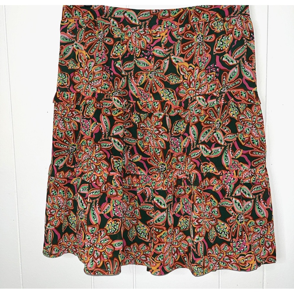 J Crew‎ Floral Skirt 2X Elastic Waist Knee Length Lined Tiered